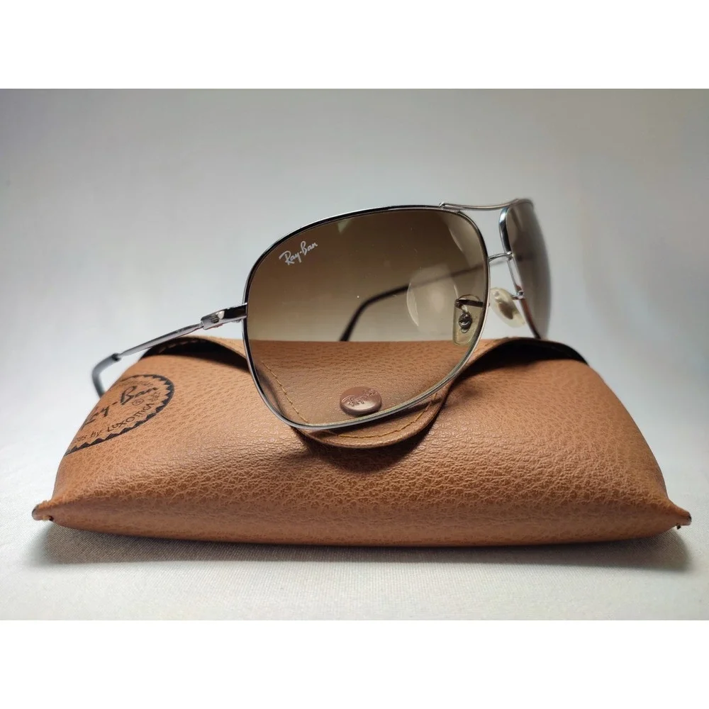 Ray-Ban RB3267 004/13 Silver Aviator Sunglasses Brown Gradient 64mm